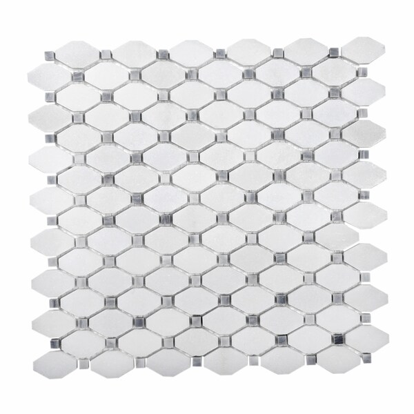 Apollo Tile Sample of White Rhombus And Dot 11.6"x11.2" Marble Mosaic Tile APLDC99G20EC11 Sample - main